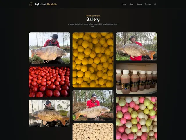 The gallery. Customer catch photos alongside the bait, which is the proof that sells a hookbait better than any product copy.