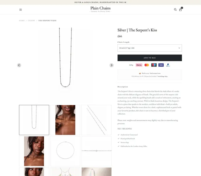 A product page mid-decision. Every length is its own weight and its own price, so the figure updates as the customer chooses rather than sending them off to compare variants.